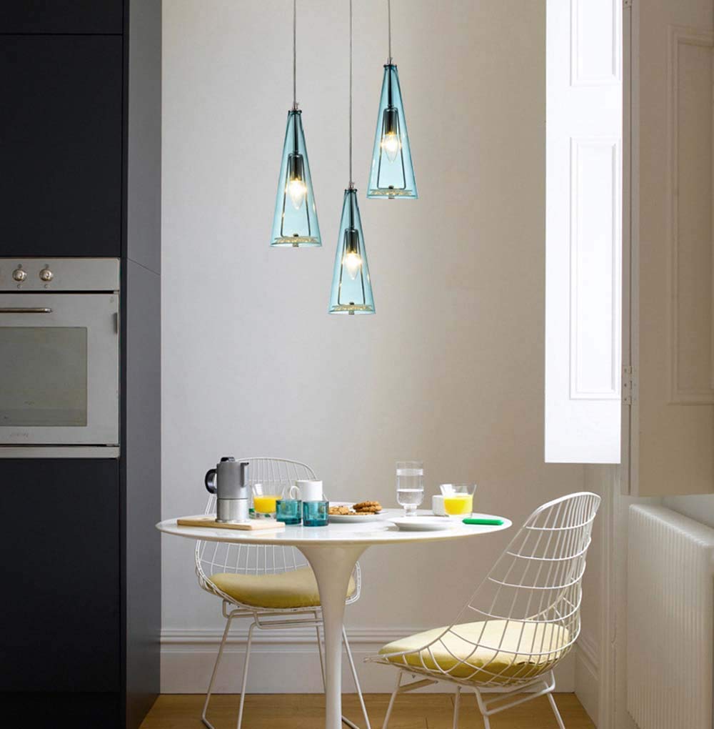 3 Pendientes de araña de cristal Luces colgantes LED para salón Pantalla de cristal de cono invertido Soporte de lámpara colgante Iluminación de techo E14 para dormitorio Comedor Sala de estar Pasillo