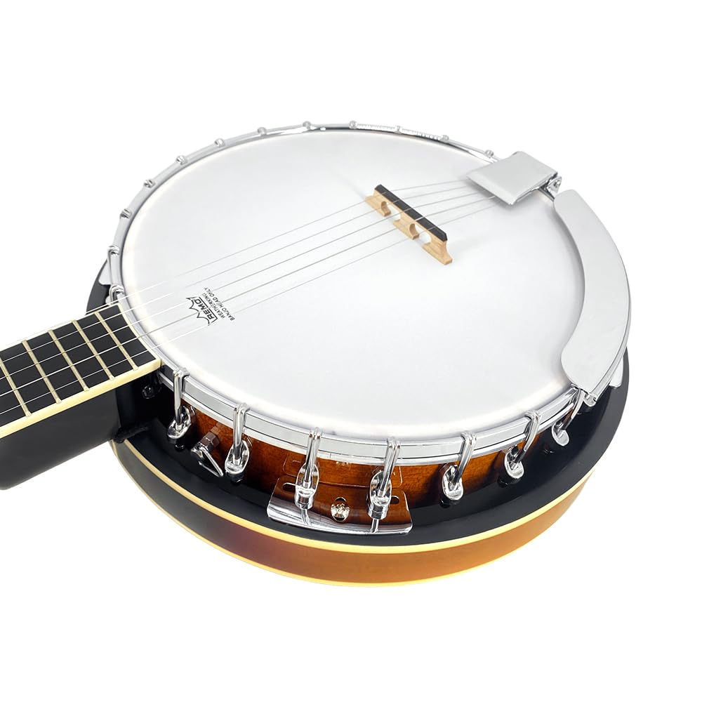 Banjo mit 5 Saiten, 96,5 cm, Full-Size Anfänger-Banjo-Set mit Remo-Kopf und geschlossener Rückseite, 24 Halterungen, inklusive Gigbag, Gurt, Fingerplektren, extra Saiten
