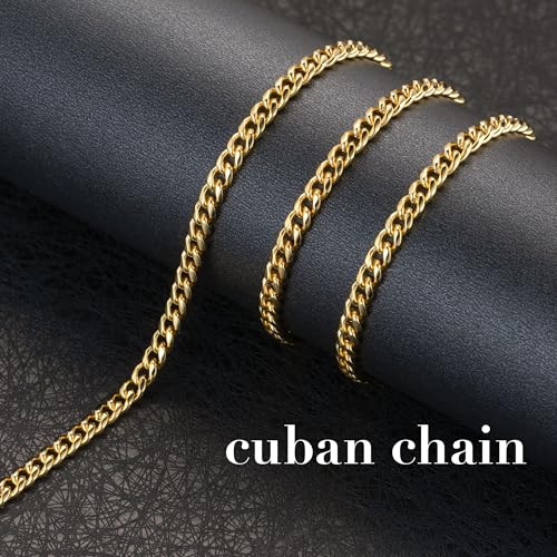Gold Necklace for Women 4.3mm Wide 14K Gold Cuban Link Chain Necklaces for Men Dual-Gender Non Tarnish Necklaces Men's Necklace Chain 16-30 Inches3