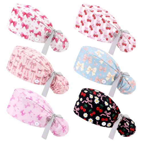 Image of Honoson 6 Pcs Scrub Caps Women with Buttons
