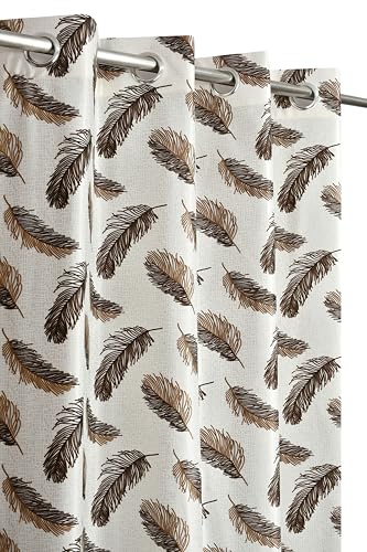 Image of Yarnis Feather Printed Light-Filtering Curtains 8 Feet Long for Door Living Room, Brown, Parda, 1 Piece
