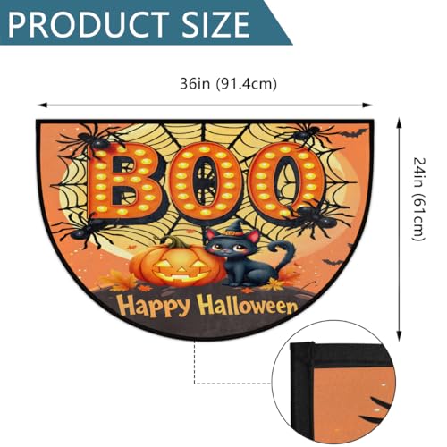 Image of cfpolar Half Round Door Mat Halloween Cat Spider Pumpkin Non-Slip Semi Circle Area Rug Washable Half Moon Hearth Rugs for Indoor Outdoor Bathroom Kitchen Patio Runner Mat Laundry Room Home Decoration