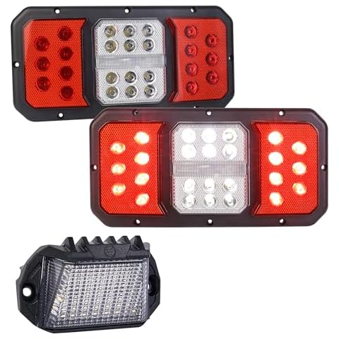 2Pcs LED Triple Tail Lights, Vertical Horizontal Mount LED Trailer Camper RV Tail Lights Stop Turn Tail Backup Reverse Lights Taillights+RV Exterior Light, 12V Aluminum LED RV Exterior Porch Light Cover
