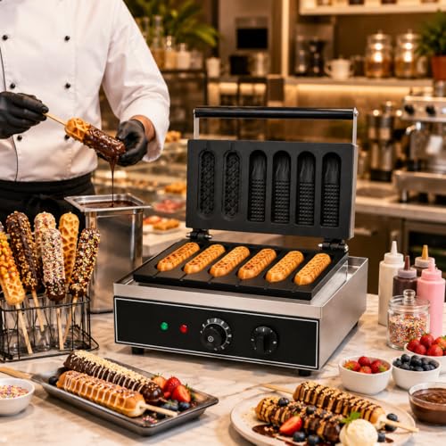 Image of Corn Hot Dog Waffle Machine, Commercial Electric Corn Dog Maker, Professional Hot Dog Baker for Cafe Bakery Restaurant
