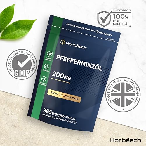 Pfefferminzöl Kapseln 200mg aus Pfefferminz Öl | 365 Peppermint Oil Weichkapseln | Horbaach