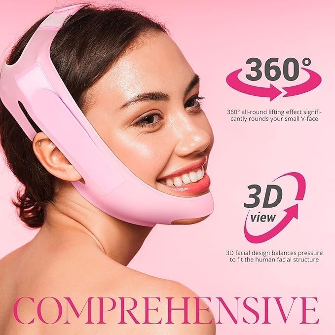 Silicone V Face Mask Face Lift Up Belt Facial Slimming Bandage Mask Cheek,Chin,Neck Slimming Thin Belt Face Slim Lift Band Mask Double Chin Reducer for Women and Men Tightening Skin (V-Line Mask) (Pink) 4