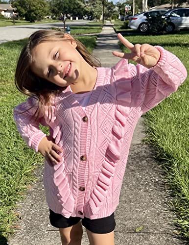 Image of Arshiner Girls Cardigan Sweaters Ruffle School Uniform Sweater V Neck Button Front Outerwear 4-13 Years