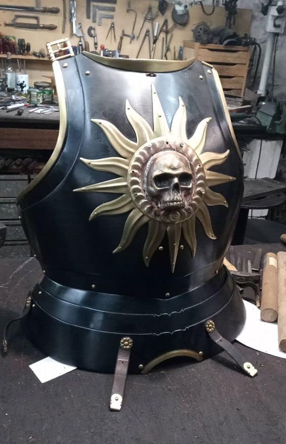 NauticalMart Medieval Black Knight Half Suit of Armor | 18 Gauge Steel | Adjustable Leather Straps | Ideal for Cosplay, Reenactments & Collectors | Handcrafted Design
