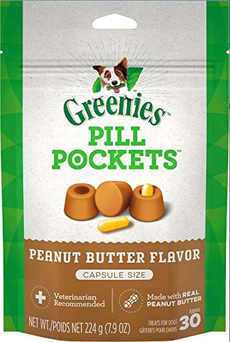 Greenies Pill Pockets Dog Treats, Peanut Butter, Large for Capsules, 30 Count, 6pk