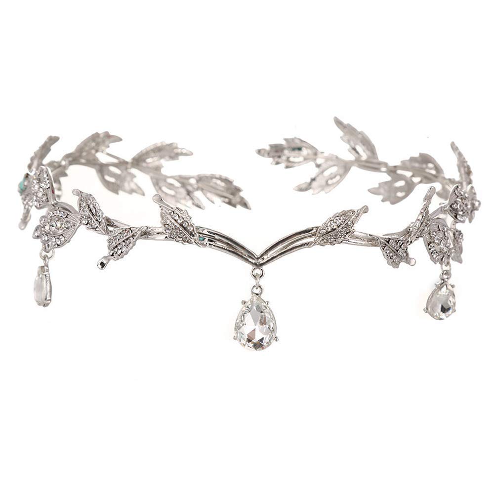 REYOK Tiara de Boda Novia Hojas Dama de Honor Corona Diadema Cristal Rhinestone Tiara Corona, Crystal Princess Headpieces Fiesta de cumpleaños Prom Accesorios para el Pelo para Novia Boda