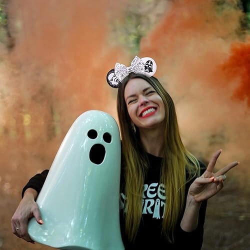 Miniatura 6 de JIAHANG diadema con calavera, con orejas de ratón, lentejuelas y lazo, decoración para fiestas, disfraz, accesorios para la cabeza y para el cabello