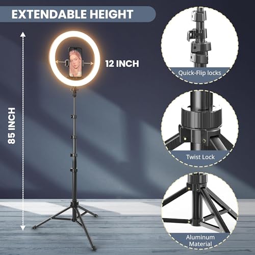 Image of Kratos K21, 12 Inches Ring Light with Stand, 85 Inch Foldable Tripod, 3 Colour Switch Mode, Ring Light with USB for Studio, YouTube, Video Shoot Live Stream Makeup Compatible with iPhone, Smartphone