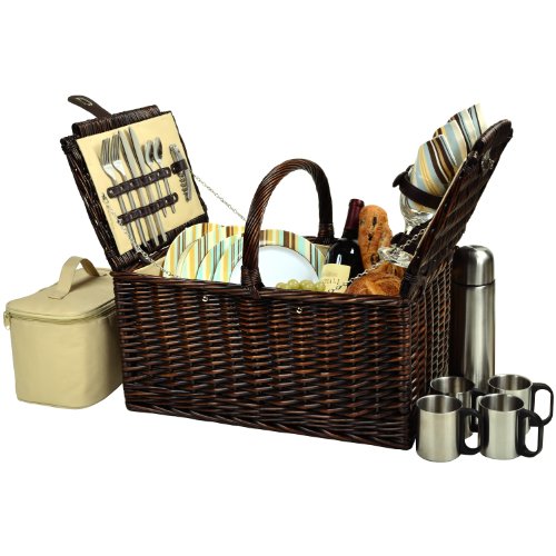 Picnic at Ascot Buckingham Willow Picnic Basket with Service for 4 and Coffee