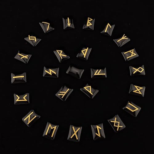 Miniatura 6 de kcrygogo Juego de runas con alfabeto de Futhark de élder para meditación, curación de adivinación, chakras, reiki, con caja de madera vintage y