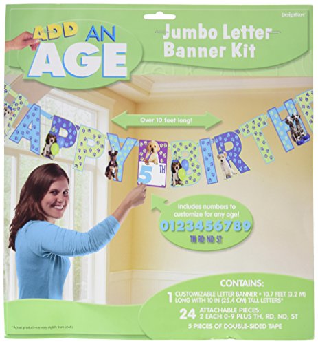 Cute Party Pups Jumbo Add-An-Age Letter Banner Birthday Party Decorations, 12.7