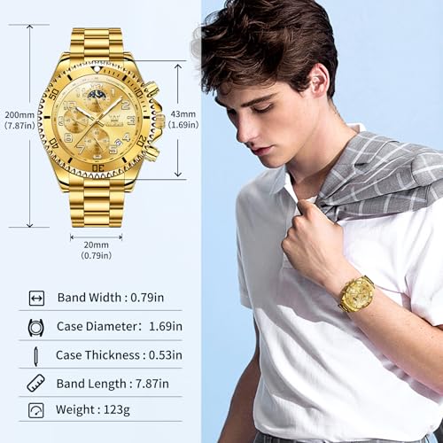 Image of OLEVS Watches for Men Stainless Steel Dress Men Watch with Date Big Face Chronograph Waterproof Luxury Fashion Watch Blue /Black /Gold /Green /Silver Face Relojes para Hombres