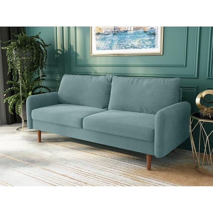 Image of Morrone Velvet Loveseat 3-Seater Sofa, Modern Upholstered Couch for Living Room, Bedroom and Office, Plush Cushion Accent Seating Furniture (Ocean Blue, 3 Seater)