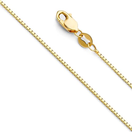 14k Yellow OR White Gold SOLID 0.9mm Box Link Chain Necklace with Lobster Claw Clasp - Yellow Gold - 16 Inches