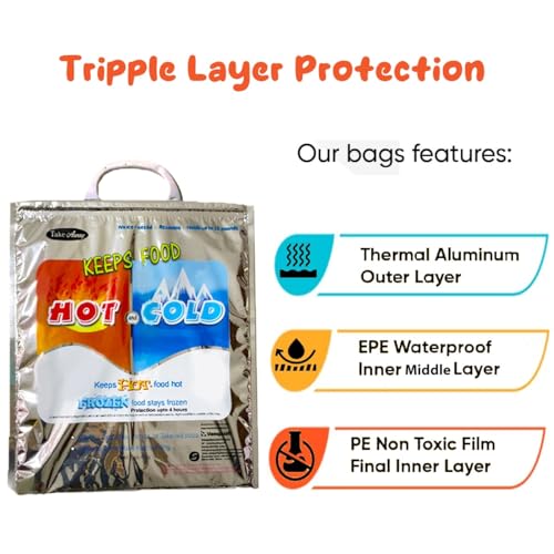 Image of Take Away Hot and Cold Small Bag for Food Storage, Reusable, Thermal,Aluminium Foil (3 Layer Protection, Size -35 x 30 cm) Pack of 1
