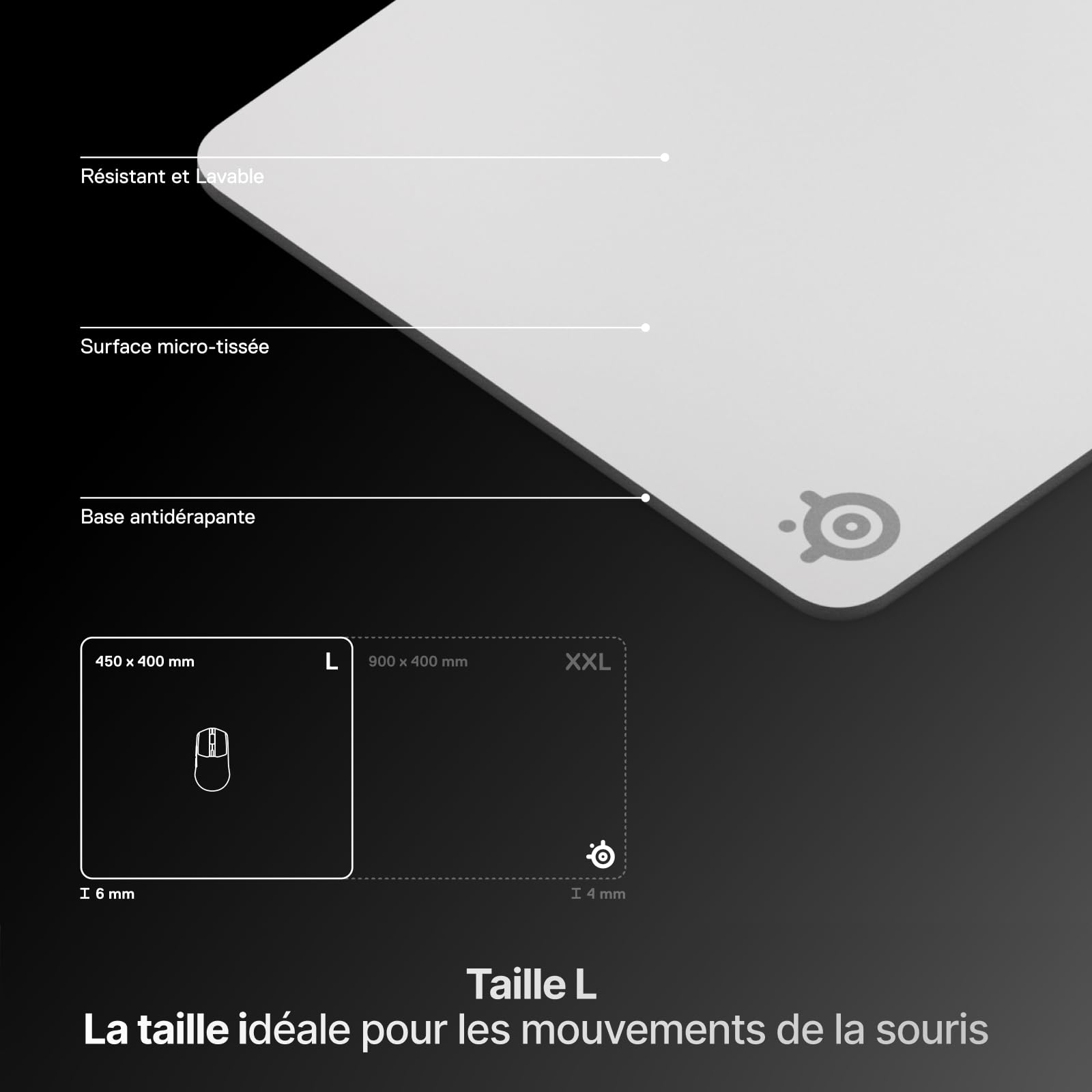 SteelSeries QCK Heavy- Tapis de Souris Gaming - Base antidérapante épaisse, Suivi précis optimisé FPS/MOBA/RTS/MMO - Disponible en 450×400×6 mm, Blanc