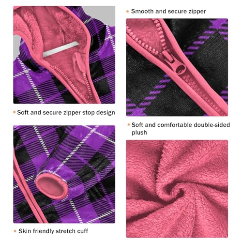 GuoChe Plaid Purple Black Kid Fleece Jacket3