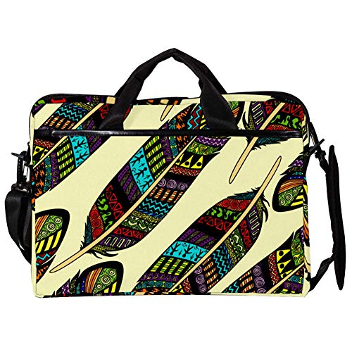 Bolso bandolera para portátil estampado de plumas de Bohemia y correa ajustable