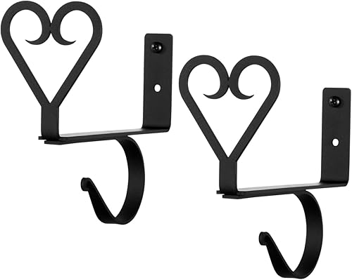 Village Wrought Iron Barra de cortina de corazón y soportes de estante (par)