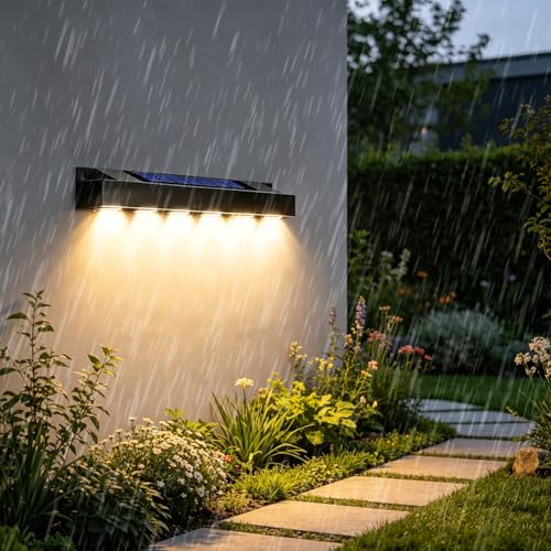 Lámpara de pared solar LED IP54 negra aplique rectangular largo exterior e interior luz cálida x6 1