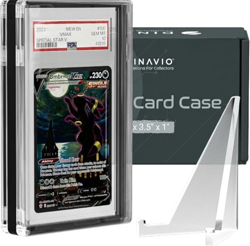 Image of PSA Graded Card Display Acrylic Case for Standard PSA and CGC Slabs - Slab Case - PSA Card Case - Graded Card Display Case - Updated Dimensions - Stand Included (Black Border)