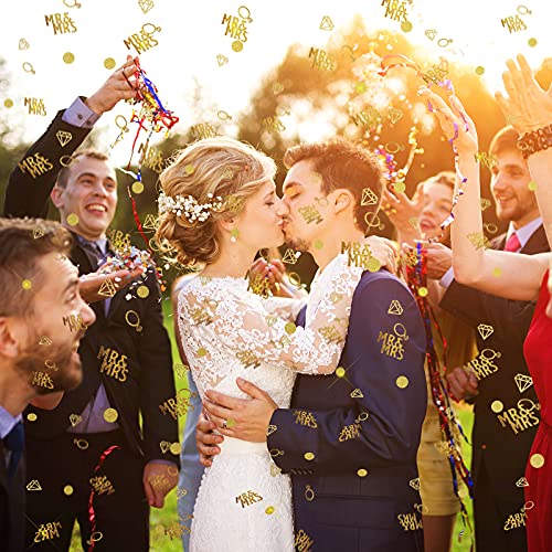 Image of 220 Pieces Gold Wedding Table Confetti, Paper Mr and Mrs Gold Diamond Ring Circle Dots Diamond Glitter Confetti for Marriage Ceremony Anniversary Valentine