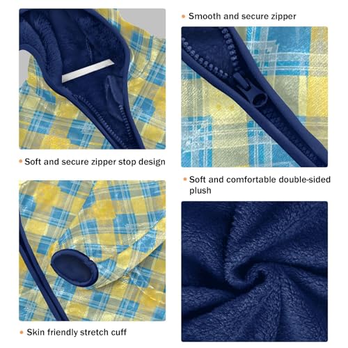 Yellow Blue Buffalo Plaid Boys Fleece Coat,Children's Zip-Up Hoodie Jacket,Baby Warm Fashion Outerwear 3-10T,A1133613