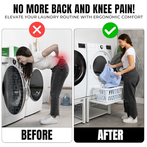 Image of Washer and Dryer Pedestals with Drain Pan & Hose - 27 inch W, 10 inch H
