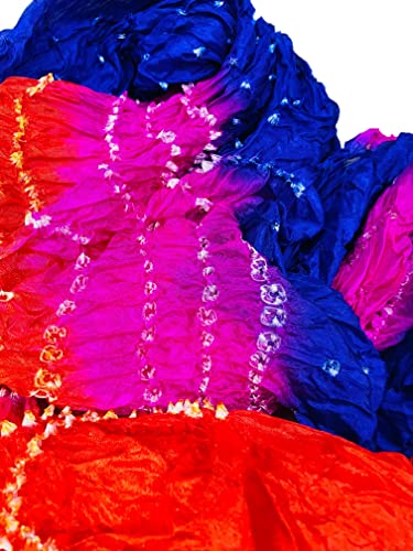 Image of PK HUB Women's Jaipuri Rajasthani Bandhani Dupatta | Art Silk Bandhej Dupatta with Gota Patti Work & Tassels (Free size)