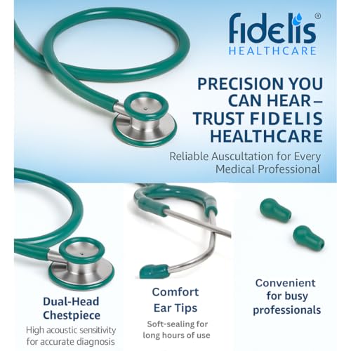 Image of Fidelis Healthcare Green Edition Dual Head Stainless Steel Stethoscope for Doctors, Nurses and Medical Students | Light Weight Chest Piece | Flexible Latex Free Tube