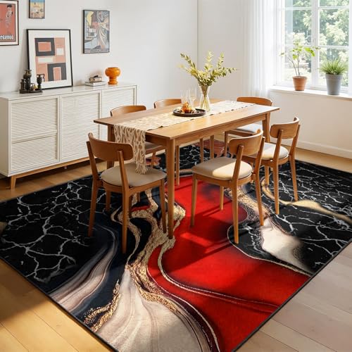 Tapete para Sala 5x6ft Rojo Negro Dorado miniatura 3
