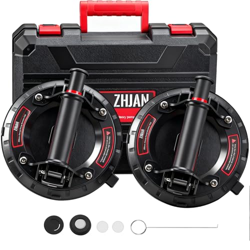 ZHJAN Ventosas para Cristal y Ventosas para Azulejos (2 Piezas) - 200mm, Caja de Transporte Incluida, Carga Máxima 200KG - Ideal para Levantar Cristales, Mármol, Cerámica y Vidrio