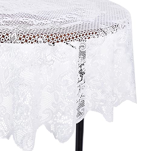 Juvale 59 Inch Round White Lace Tablecloth, Elegant Table Cover For Wedding Reception And Vintage-Style Decor #TOP4
