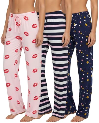 Image of 3 Pack Women's Pajama Pants Soft Lounge PJ Bottoms Comfy Sleepwear Pijamas