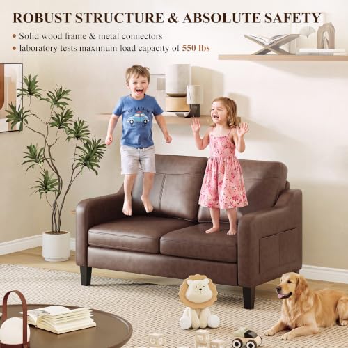 MALOL Leather Loveseat with Foldable Table