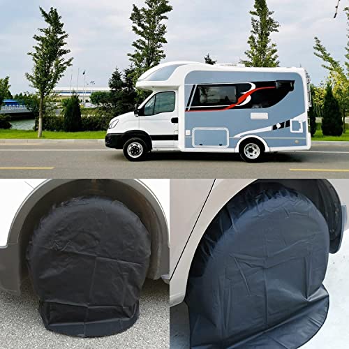 Image of Hedday 4 Pack Tire Cover, Thickened RV Waterproof Wheel Cover, Rain, Snow and Dust UV Sun Tire Wheel Protector, Universal Fits for SUV RV Camper Trucks and Trailers, Diameter 27-29 Inch (Black)