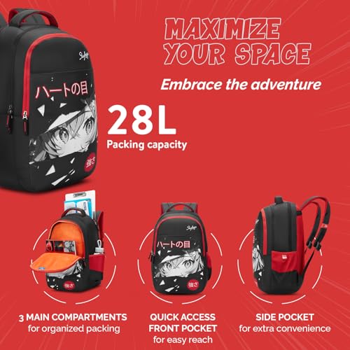 Image of Skybags Kyro 01 Samurai 28 Liters Premium Polyester Fabric School Backpack for Kids with Multiple Compartments and Adjustable Strap - Boys & Girls