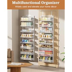 Over the Door Pantry Organizer 8-Tier, Large Metal Door Spice Rack with Adjustable Basket, 2 in 1 Wall Mount or Hanging Heavy-Duty Pantry Door Storage Shelf for Kitchen and Bathroom, White Over the Door Pantry Organizer 8 Tier Large Metal Door Spice Rack with Adjustable Basket 2 in 1 Wall Mount or Hanging Heavy Duty Pantry Door Storage Shelf for Kitchen and Bathroom White
