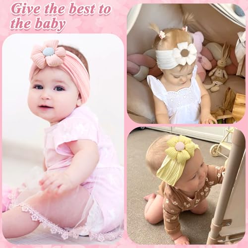 6 Pcs Baby Headbands Baby Girls Flower Headbands Soft Comfortable Elasticity Nylon Hairbands for Newborn Infant Toddlers Essentials Accessories (Blue, One Size)4