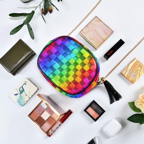 Image of ALAZA Women's Rainbow of Colorful Boxes Cross Body Bag Chain Shoulder Handbag Purse with Tassel