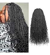 Toyotress Boho Box Braids With Human Hair Curls - 16 Inch 8 Packs (96 Strands) Handmade Pre-Loope...