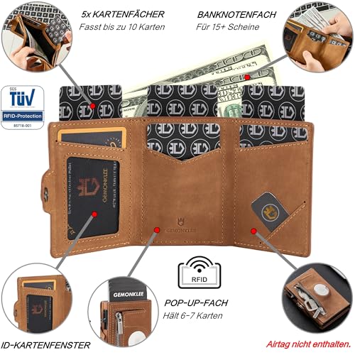 Mens Wallet Card Holder for AirTag, Leather Smart Wallet for Men, Airtag Wallet Pop Up Wallet, RFID Blocking, Slim, Minimalist, Large Capacity - 14-18 Card Capacity | ID Window | Cash Slot （Brown）2