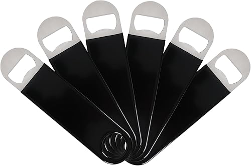 Saedy Abrebotellas de cerveza de acero inoxidable de 3 piezas, abrebotellas plano recubierto de goma, negro