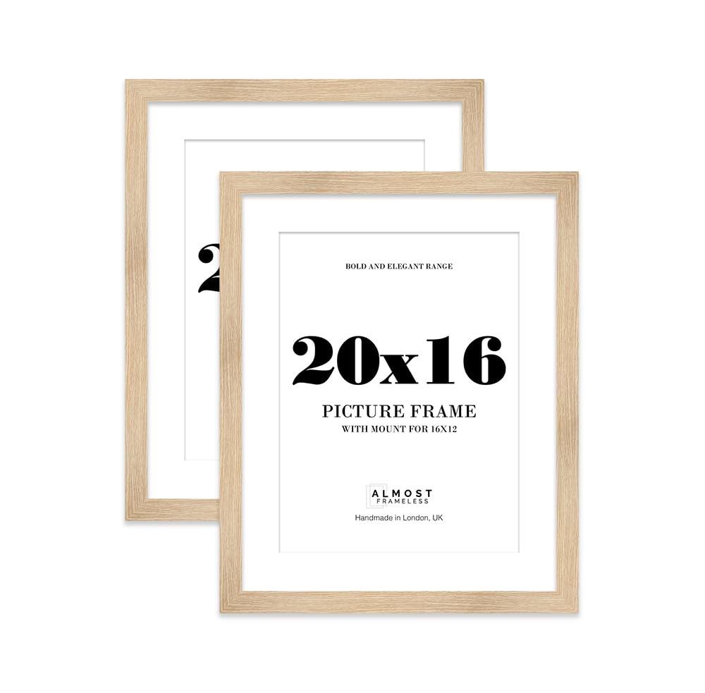 20x16 Oak Frame With Mount for 16x12 Pictures 28mm Edge Portrait and Landscape Display with Wall Hooks, 2 Pack