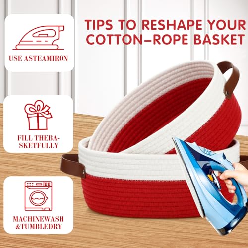 Image of Colingmill 3 Pack Easter Small Woven Basket for Gifts with Handles Clear Bags and Ribbons Empty Storage Basket Decorative Chest Box for Easter Wedding Present(White and Red,12 inchx 8 inchx 5 inch)