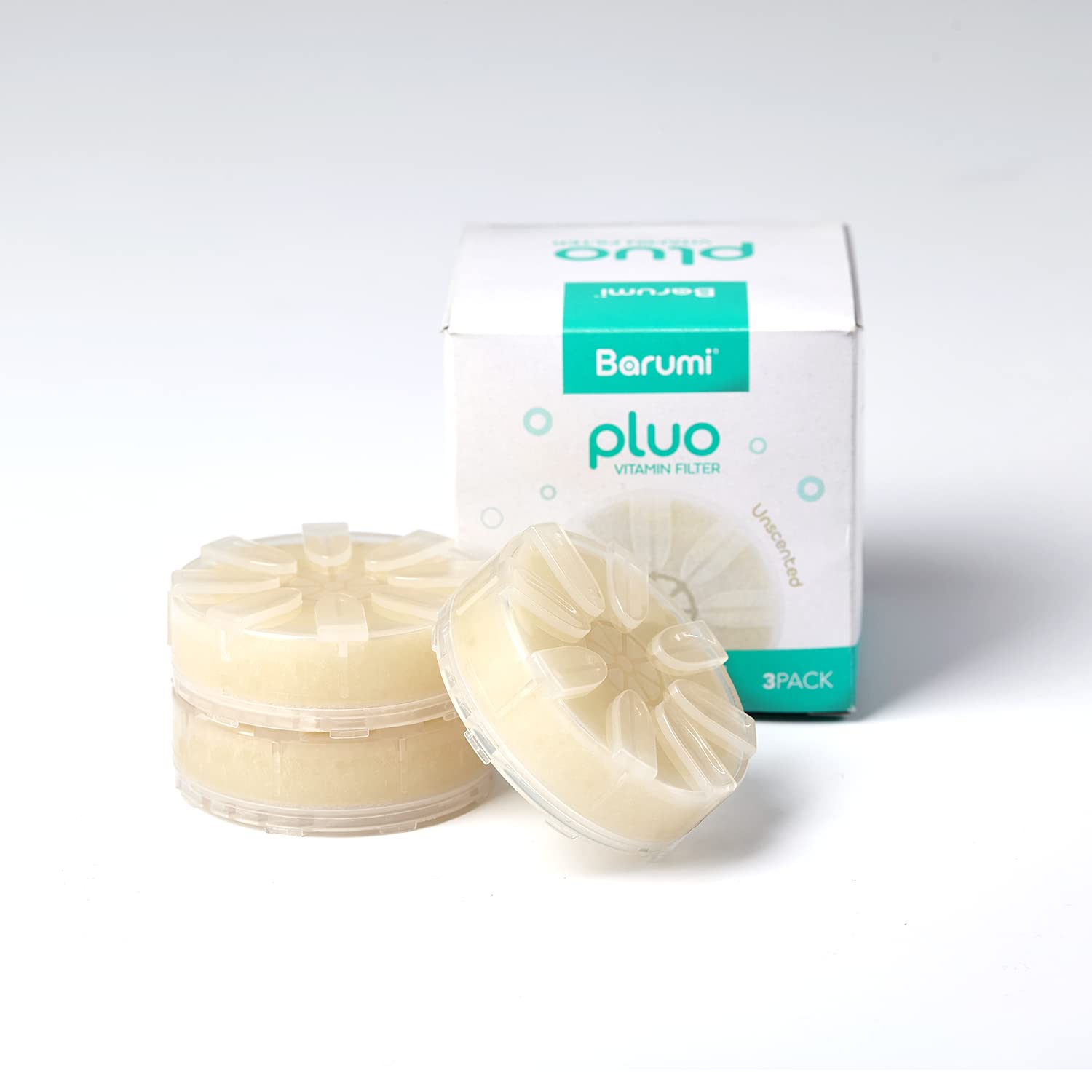 Vitamin C Filter for Barumi Pluo Handheld Showerhead - Unscented | 3-Pack, Pure Vitamin C, Moisturizes Skin and Hair, Removes Chlorine and Impurities from Tap Water, Filters Rust, Easy Installation